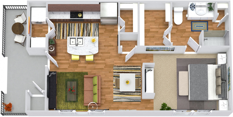 Floor plan for studio, 1 bath, 659 sqft